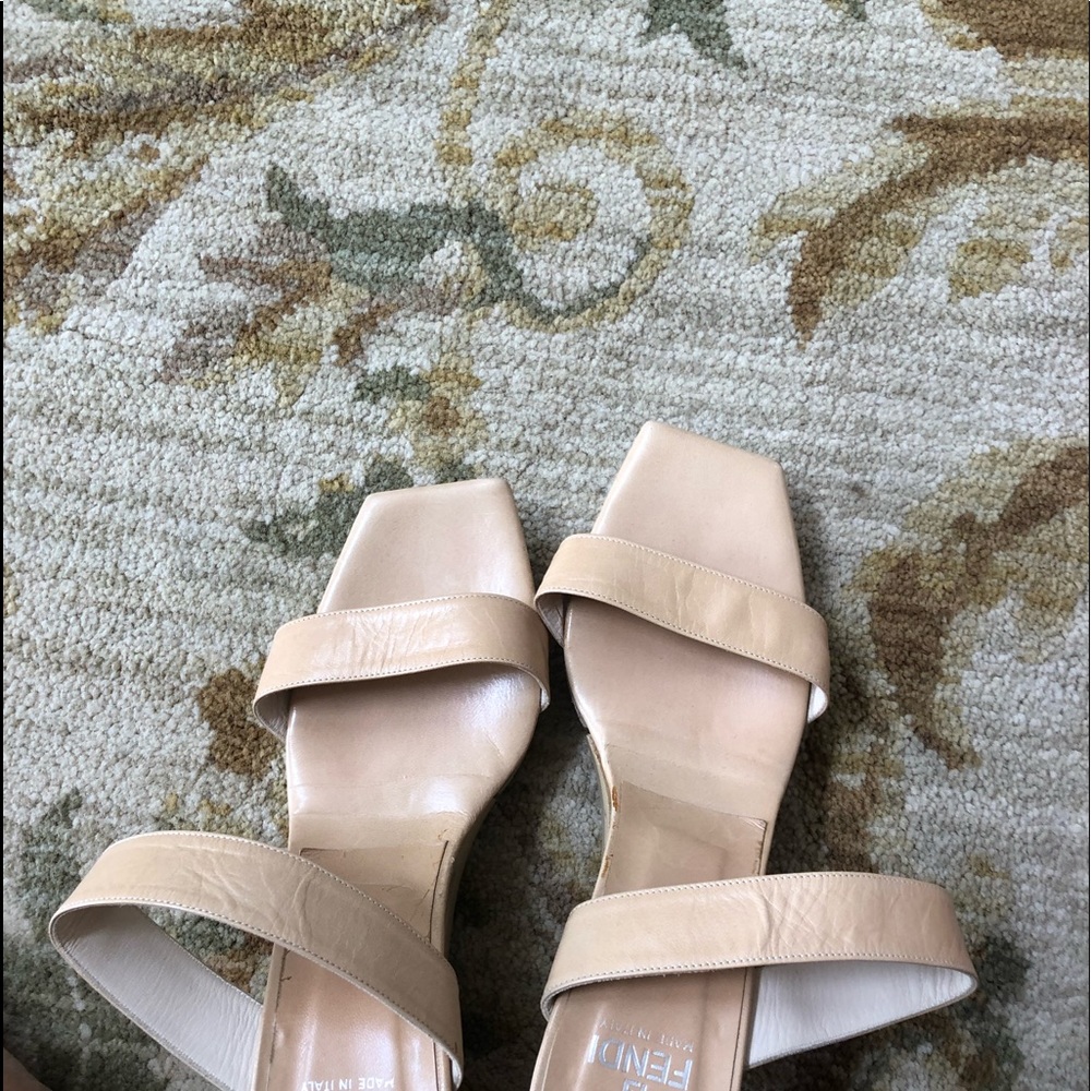 Fendi slides with wedge. Beige squared toe .7 1/2.